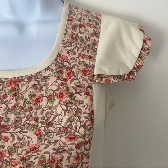 Vintage 70’s Peasant Dress Floral Cream w. Flutter Sleeves Prairie Western M - Picture 3 of 15